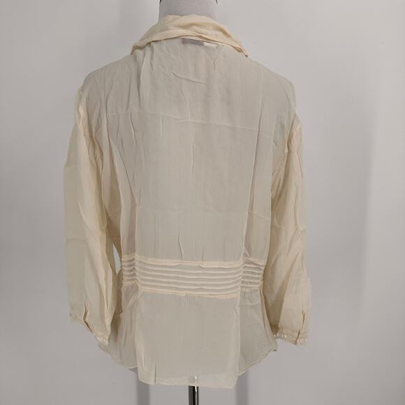 Anthro Tapemeasure Cream Sheer Silk Button Up Blouse Size 10 - Picture 4 of 6